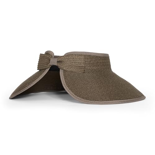 Hadley Wren Womens Packable Sun Visor, Wide Brim, Roll Up Vacation Hat, Wide Brim - color: Brown