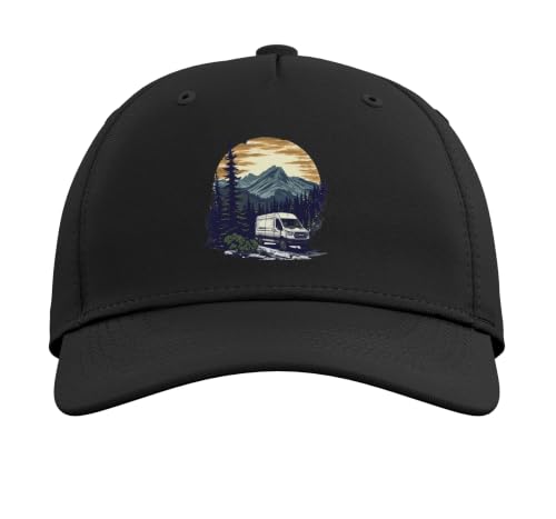 White Camper Van RV: Embrace the Mountain Travel Life Adjustable Baseball Hat - color: Black