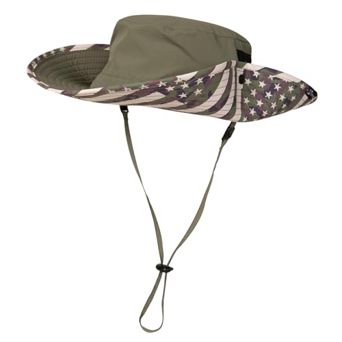 TOP-EX Wide Brim Bucket Sun Hat for Men & Women, Quick-Dry Boonie Hat, Mesh - color: Olive - Camo Flag, size: Medium-Large