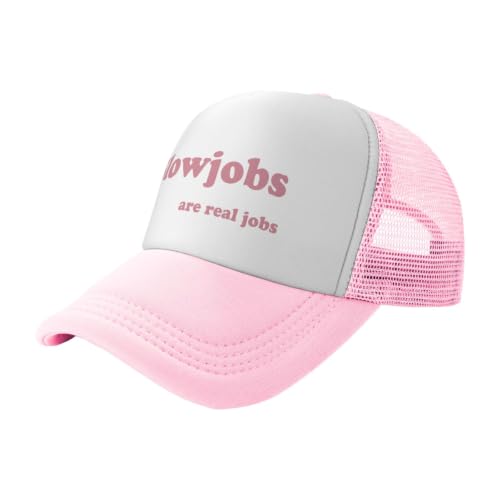Funny Trucker Hat for Women Men Cute Humor Gag Hats Adjustable Mesh Caps - color: Blowjobs Are Real Jobs Pink