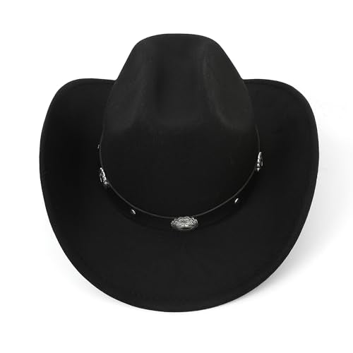 Glitter Silver Black Cowboy Hats Women Western Rhinestone Cowgirl Hat - color: Black-round Belt