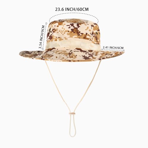 Sun Hats for Men Women Bucket Hat UPF 50+ Boonie Fishing Safari Hat - color: Beige Digital