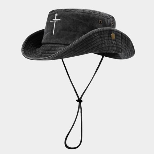 Sun Bucket Hat for Men Women Fishing Beach Safari Trendy Cotton Cowboy Cap for Golf Hiking Hunting Outdoor Boonie - color: Cross Black