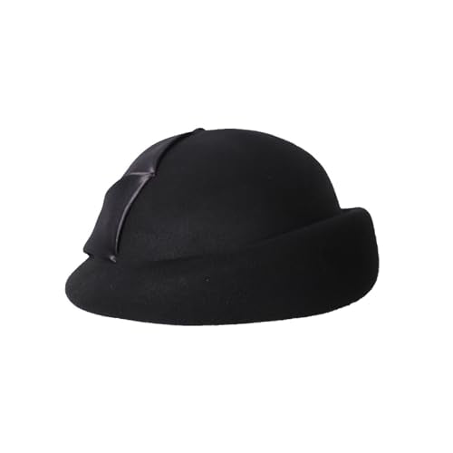 Vintage Wool Felt Cloche Bucket Bowler Hat Women Church Wedding Fascinator Formal Dress Hat Winter Fedoras - color: Black-70
