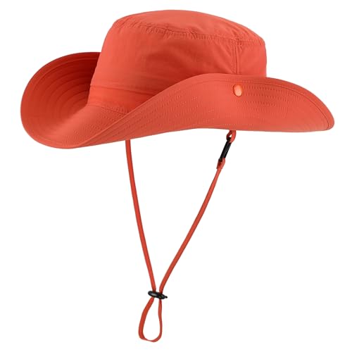 Connectyle Sun Hat for Men Women Outdoor UV Protection Safari Hat for Fishing Hiking Gardening Breathable Cowboy Hat UPF50 - color: Orange