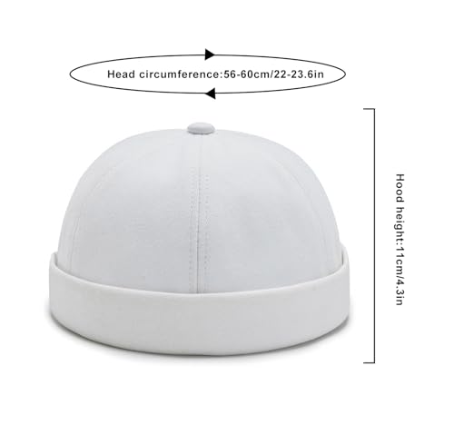 DIYDECAL 3 Pack Mens Brimless Skullcap Sailor Docker Cap Rolled Cuff Retro Beanie Hat - color: White