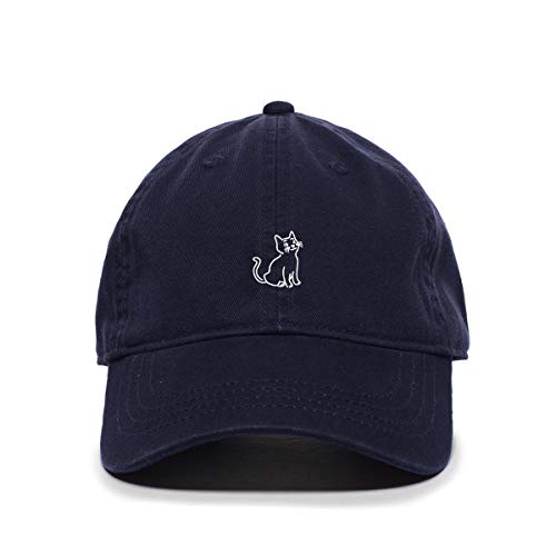 Cat Baseball Cap Embroidered Cotton Adjustable Dad Hat - color: Navy
