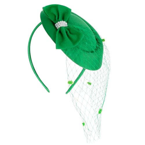 Fascinator Hat for Women Veil Fascinators Tea Party Wedding Retro Pillbox Hats for Cocktail Dresses Accessories - color: Green