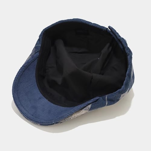 yolrdiw Classic Plaid Gatsby Ivy Flat Cap Cabbie Driving Newsboy Hat for Men Women Boy - color: Navy Blue