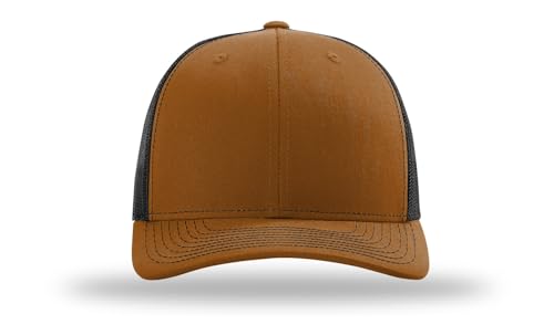Richardson 112 Trucker Hat - Premium Blank Baseball Cap, Adjustable Snapback Hat - Structured Six Panel Richardson Blank Hats - color: Caramel/Black