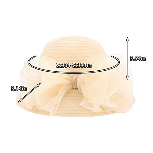 Haoohu Women's Church Derby Hat Wide Brim Bow Bucket Hat Wedding Dress Hat Fascinator Bridal Tea Party Hat - color: Beige