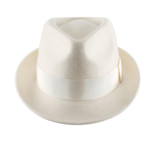 Home Prefer Men's Wool Felt Winter Hat Short Brim Fedora Hat - color: Beige, size: 7 1/8