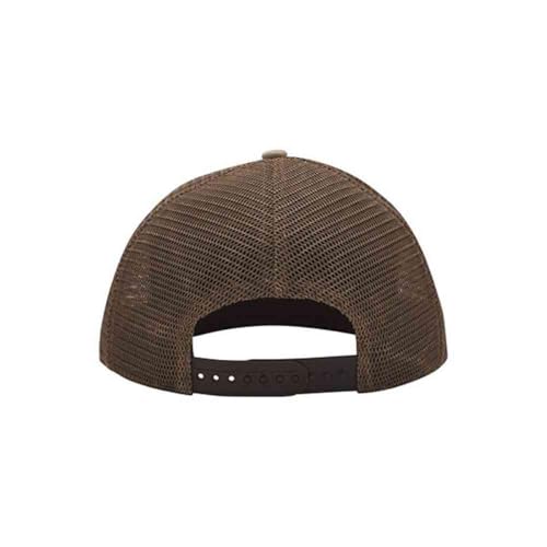 Plain Cotton Twill Flat Brim Mesh Adjustable Snapback Trucker Baseball Cap - color: 7 Panel Khaki/Brown