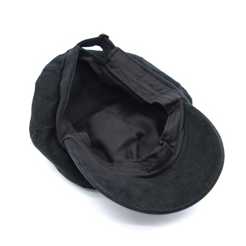 WITHMOONS Plain Baker Boy Hat Twill Cotton Beret Cap Newsboy Hat Washed Adjustable JDG1582 - color: Black