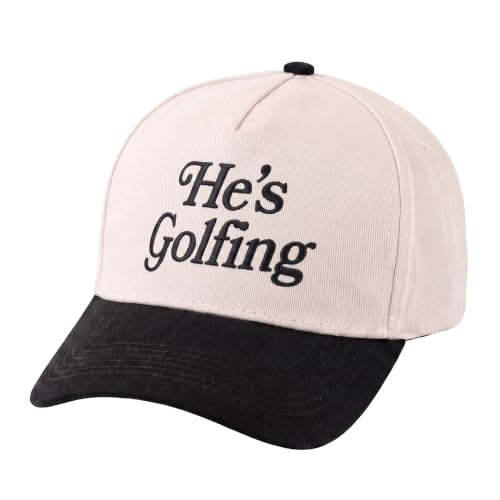 He's Golfing Baseball Cap, Retro Embroidered Golf 5-Panel Snapback Hat for Men Women, Casual Bicolor Streetwear Trucker Hat - color: He's Golfing Black