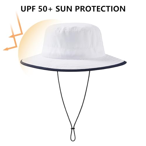 BASSDASH UPF 50+ Water-Resistant Fishing Bucket Hat with Laser Perforated Mesh Adjustable for Men Women Outdoor Hiking - color: White