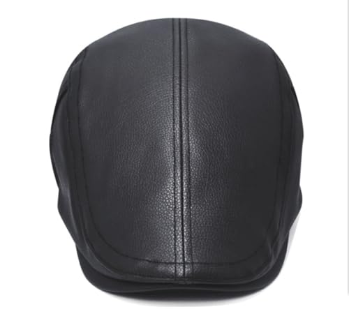 Quanhaigou Men Adjustable PU Leather Ivy Cap Newsboy Hat Women Beret Caps Classic Golf Cap Gatsby Driving Hat - color: Classic Black