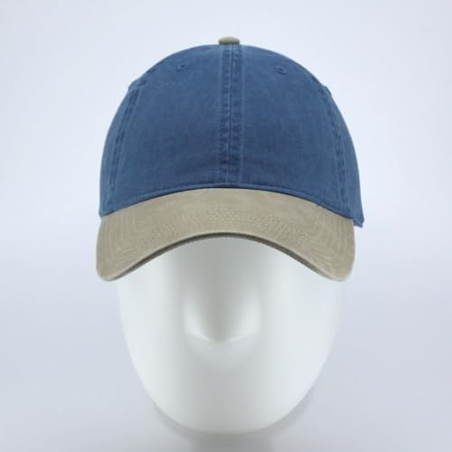 The Vintage Year Washed Cotton Low Profile Dad Hat, 6 Panel Soft Crown Baseball Cap, Brass Buckle, One Size Fits Most - color: Faded Khaki/Navy