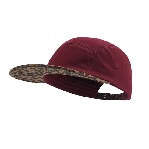 5 Panel Baseball Cap Leopard Print Flat Brim Hat Vintage Snapback Hats for Men Hip Hop Street Style Skateboard Hat - color: Mg-sxbwpym2525-red
