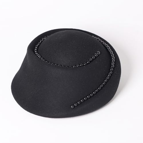Small Top Hats for Women Elegant Winter Vintage Beret Wool Felt Fedoras Ladies Luxury Wedding and Church Cap Female - color: Black 2