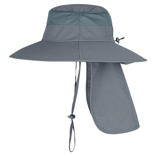 ZOORON Sun Hats for Men Women with Neck Flap Fishing UPF 50+ UV Protection - color: Dark Grey