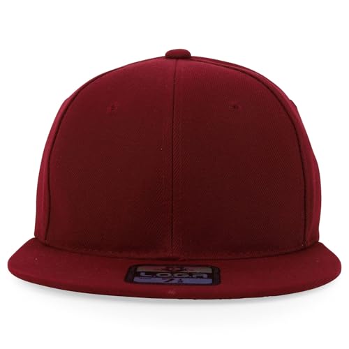 Trendy Apparel Shop Plain High Profile Flat Bill Snapback Baseball Fitted Cap - color: Burgundy, size: 7