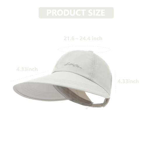 Sun Hats for Women Outdoor Wide Brim UV Protection Hollow Top Summer Beach Packable Visor with Ponytail-Hole - color: Grey