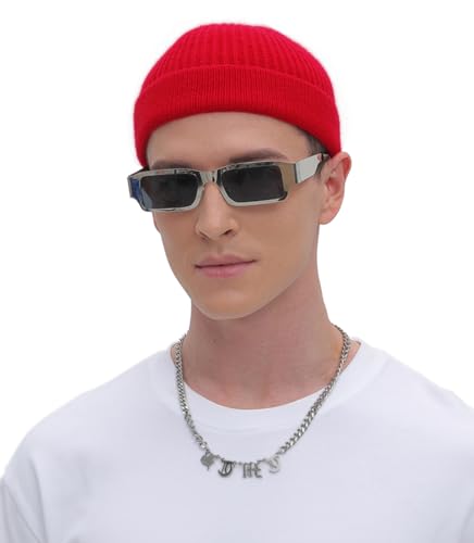 ROYBENS Thin Swag Wool Short Fisherman Beanie for Men Women Knit Winter Hat - color: 1pcs-red