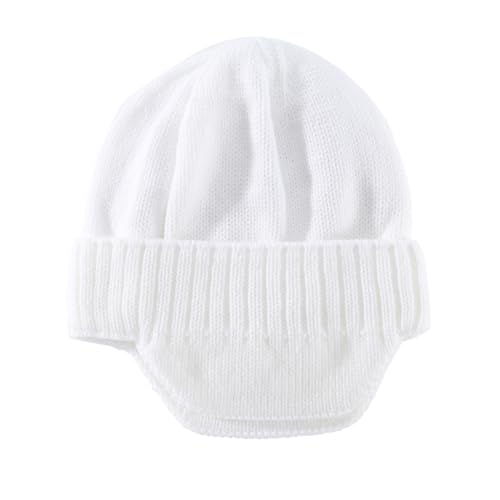 Home Prefer Mens Winter Hat Knit Earflap Hat Stocking Caps with Ears Beanie Hat - color: White