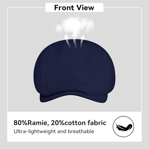Flat Ivy Newsboy Cap for Men Classic Ramie Irish Cabbie Driving Hunting Summer Sun Hat - color: Navy, size: Large