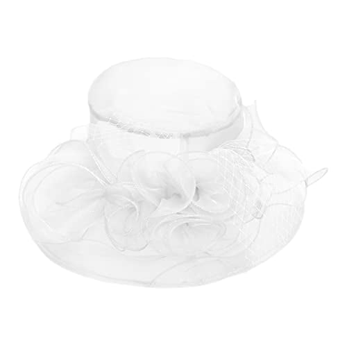 Women's Kentucky Derby Church Dress Hat Wide Brim Leaf Flower Bridal Shower Hat - color: A8 White