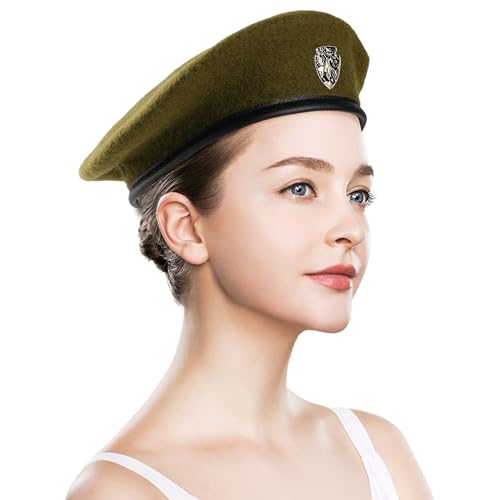Wool Military Beret Hat Man Women,Adjustable Headband - color: Army Green