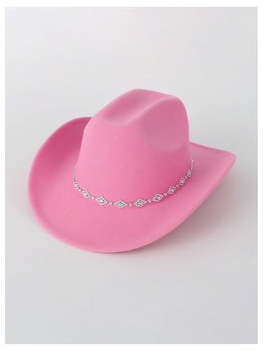 Verdusa Women's Western Cowboy Hat Rhinestone Wide Brim 2026 Cowgirl Hat - color: Coral Pink