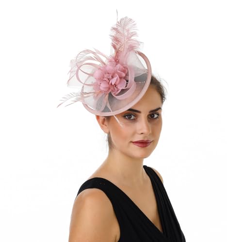 Women's Organza Church Vintage Wedding Fascinator Tea Party Wedding Hat Summer - color: Hj11-pink