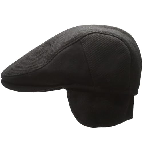 Men's Newsboy Cap with Earflaps Flat Ivy Caps Gatsby Golf Cabbie Hats - color: Black