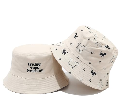 Quanhaigou Bucket Hats Unisex Sun Summer Travel Beach Fishing Cap for Men Women Teens - color: Puppy Beige
