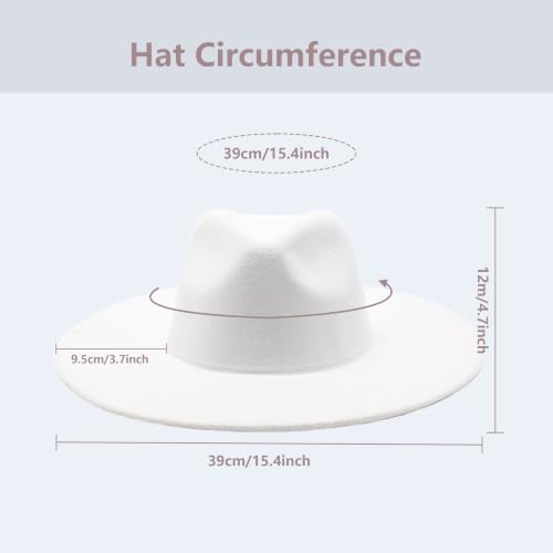 Classic Wide Brim Felt Fedora Hat for Men Women - color: White
