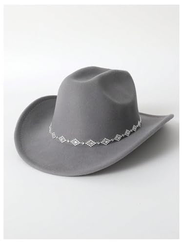Verdusa Women's Western Cowboy Hat Rhinestone Wide Brim 2026 Cowgirl Hat - color: Grey