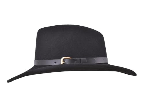Bigalli Melbourne Fedora Wool Felt Hat - Outdoor - Wide Brim Crushable Water-Resistant Warm & UV Protection - color: Black, size: X-Large