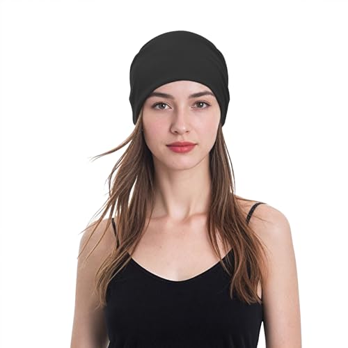 Unisex Slouchy Beanie Cotton Lightweight Beanie Hat Skull Cap Night Sleep Hat Hip-Hop Hat - color: A-black