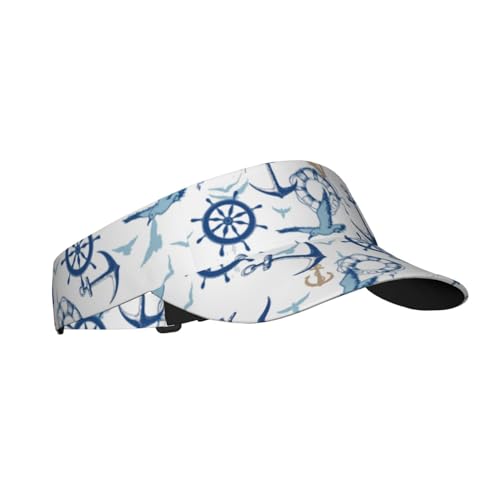 Nautical Anchor Visor Caps for Women Men Summer Sun Visor Hat with Sweatband for Running Outdoor Beach - color: Nautical Anchor-a1122