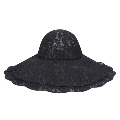 Women Lace Beach Church Sun Hat Wide Brim Travel Bucket Fishing Hat - color: Black