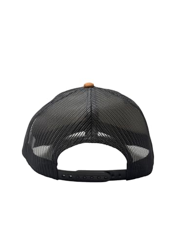 Ashen Fane Faux Suede Polyester Blend 5 Panel Classic Flat or Round Visor Adjustable Snapback Mesh Back Trucker Hat - color: Round - Brown