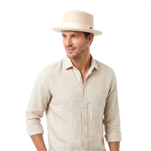 Fedora Hats for Men & Women Pork Pie Hat Flat Top Felt Hats Panama Wide Brim Dress Hat - color: Cream, size: Large