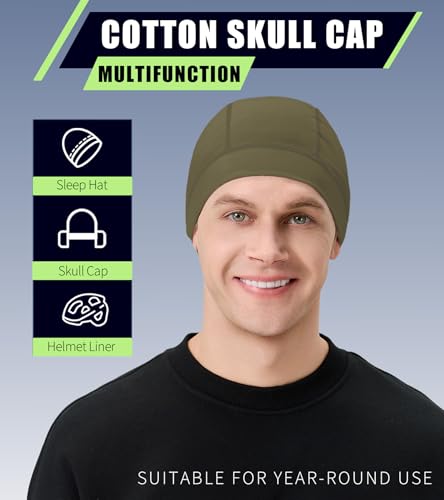 Cotton Skull Cap Breathable Helmet Liner Sleep Hat for Men Women - color: Set D-black,army Green