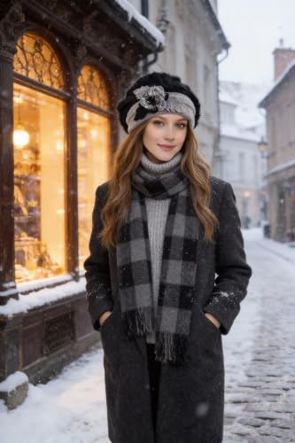 VECRY Lady French Beret 100% Wool Beret Floral Dress Beanie Winter Hat - color: 1 Black