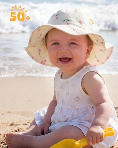 HONGTEYA Baby Sun Hat Muslin Wide Brim Toddler Girl Beach Bucket Hat - color: Rose/Pinktulip, size: 2-5T