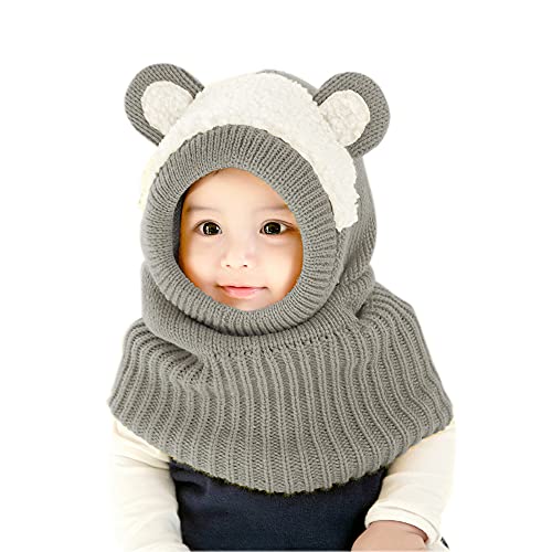 Baby Winter Hat Scarf Set, Unisex Infant Toddler Kids Hat Scarf - color: Grey Bear, size: 1-3T
