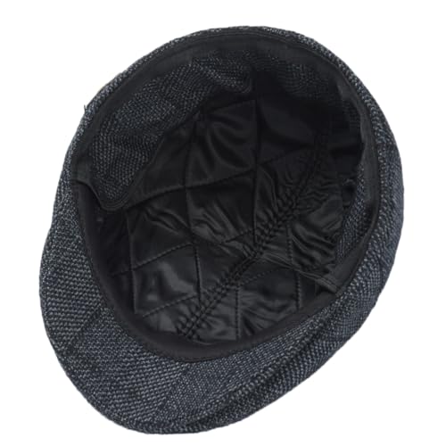 Men's Newsboy Cap with Earflaps Flat Ivy Caps Gatsby Golf Cabbie Hats - color: Black Navy Square
