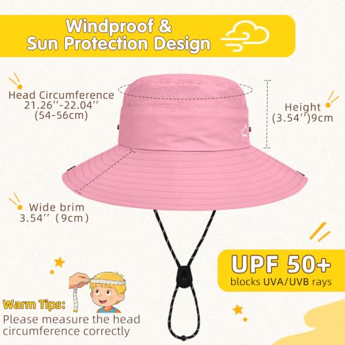 ZOORON Kids UPF 50+ Sun Hat for Boys Girls Wide Brim Lightweight Bucket Hat for Hiking Beach Safari, Quick Dry Adjustable - color: 1pack-pink